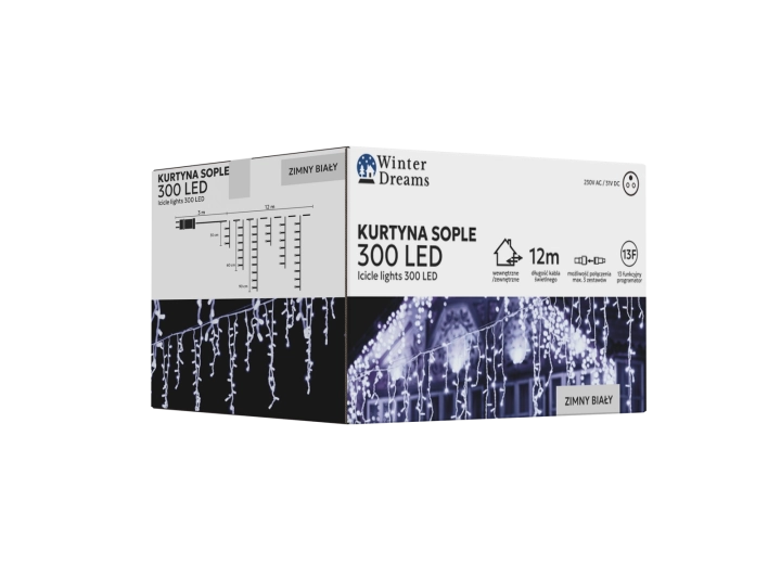 LED-Lichtervorhang mit Eiszapfen, 300 LEDs, kaltweiß, 12 m
