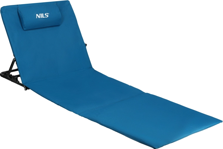 NILS Camp folding beach mat with adjustable backrest, blue