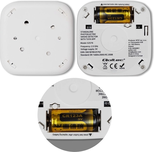TUYA Wi‑Fi Smoke Detector with Battery, 85 dB Alarm and LED