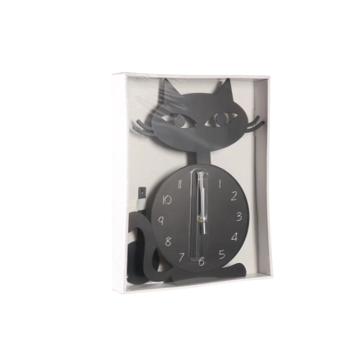 Hangende wandklok kat met slinger, zwart
