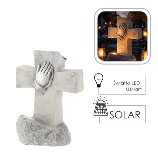 Memorial grave decoration in the shape of a cross with praying hands and a candle holder - 1 piece