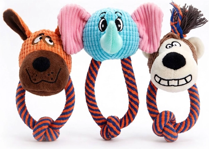 Chien en peluche couineur pour chiens avec corde - 1 pièce