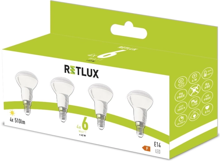 Ampoule LED Retlux R50 E14 6 W blanc chaud - 4 pièces