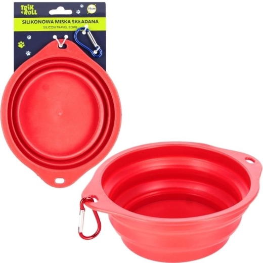 Collapsible red silicone bowl for dogs and cats