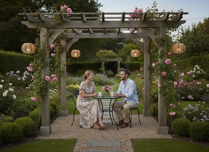 Kommt im Innenraum und unter der Pergola zur Geltung
