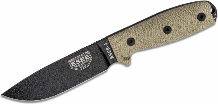 ESEE Model 4 survivalmes 11,4 cm, zwart, groene Micarta, kunststof schede