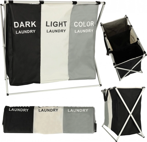 Three-compartment laundry basket with organizer 135 l