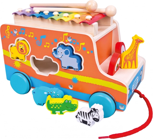 Houten auto Bino met vorminzet en xylofoon