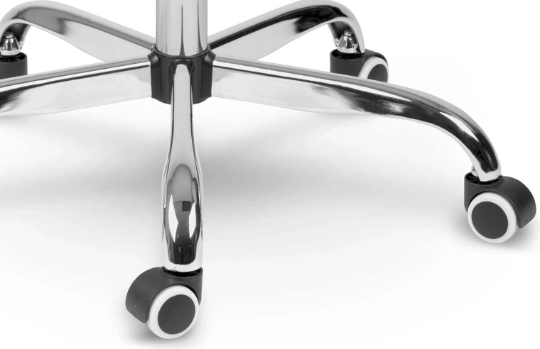 Verchromtes Fußkreuz mit gummierten Rollen