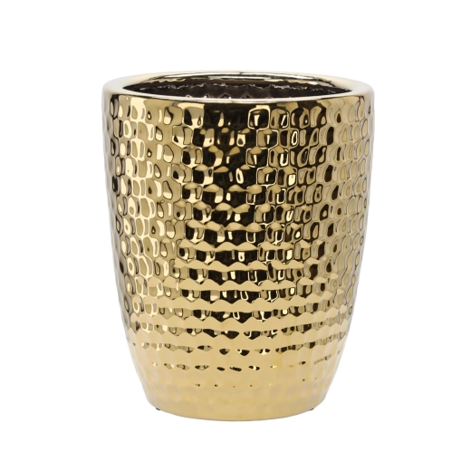 Cache-pot en céramique, alvéoles dorées, 31,5 × 31,5 × 38,5 cm