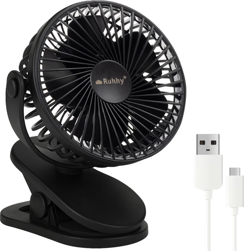 Draadloze bureauventilator met clip Ruhhy, zwart, USB‑C 1200 mAh