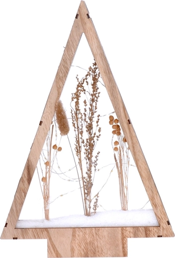 Solight LED houten kerstdecoratie boompje met besneeuwde winterbloemen 37 cm - 1 stuk