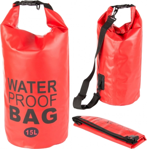 Wasserdichter Seesack 15 l mit Rollverschluss und Tragegurt – rot