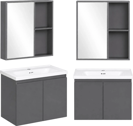 Meuble de salle de bain mural ModernHome avec lavabo et armoire miroir
