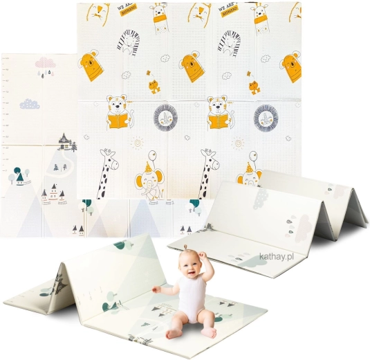 Dubbelzijdige opvouwbare educatieve schuim kinder-mat 180 × 200 cm – dieren
