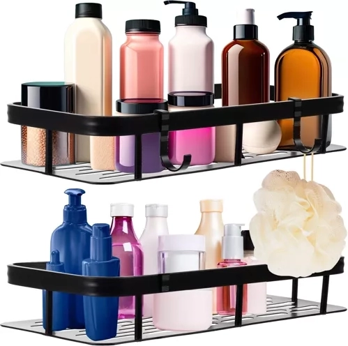 Étagères de salle de bain en aluminium Ruhhy, 2 pcs avec crochets, noir