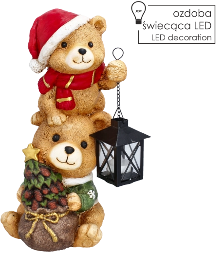 Kerstfiguur met beren en LED-lantaarn