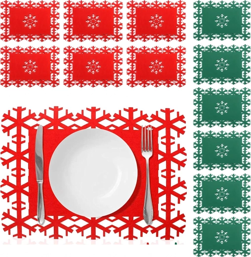 Sous-assiettes de Noël en feutre avec flocons de neige, 12 pièces