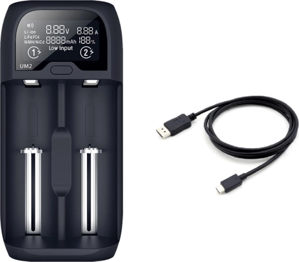 Solight intelligentes Batterieladegerät für Li-Ion/LiFePO4/Ni-MH/Ni-Cd mit LCD-Display, 2 Kanäle, 2000 mA