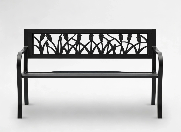 Elegante metalen tuinbank GardenLine met tulpenmotief 125 × 53 × 77 cm