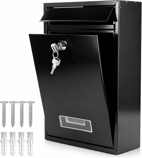Boîte aux lettres en acier à clé, noire avec fenêtre pour porte-nom