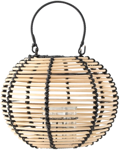 Rattanlaterne aus Naturholz mit schwarzem Griff 25 × 20 cm