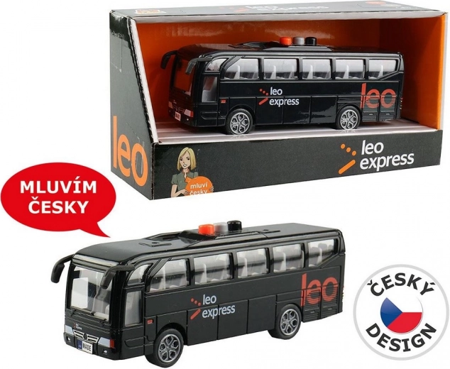 Autobus LEO EXPRESS avec lumières et annonces du conducteur et de l’équipage