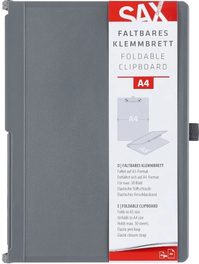 Closeable clipboard with clip Sax A4, grey