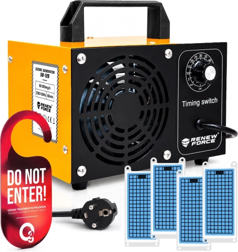 RENEW FORCE 60,000 mg/h ozone generator with 4 ceramic plates, 200 m³/h airflow and 1–60 min timer - 1 piece