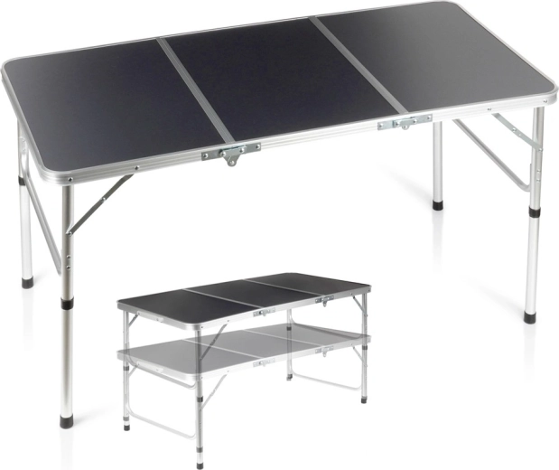 Table de camping pliante 2-en-1 à hauteur réglable 120 × 60 cm, graphite Vilde