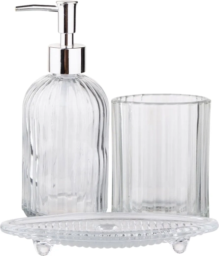 3-piece bathroom set made of clear glass