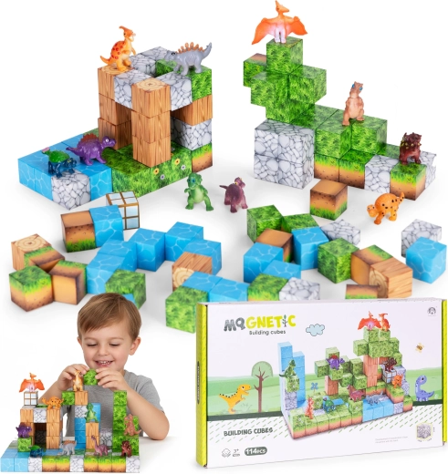 Magnetic building blocks for children 114 pcs – dinosaurs