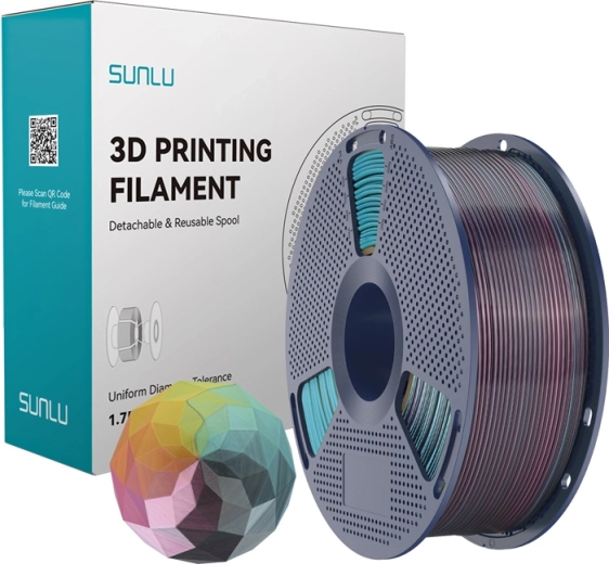 Sunlu PLA+ silk filament vierkleuren rood–geel–groen–zwart