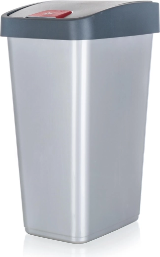 Schwingdeckel-Mülleimer 45 l, rechteckig, Kunststoff, silber/grau