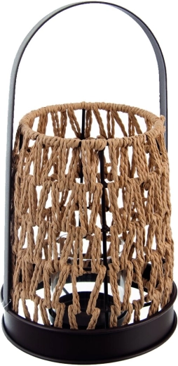 Brown glass candle holder with grass decoration 23 cm