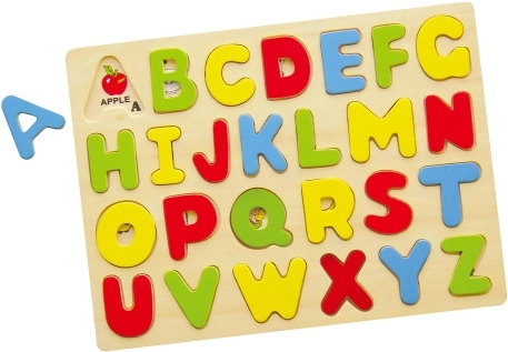 Houten alfabet-inlegpuzzel