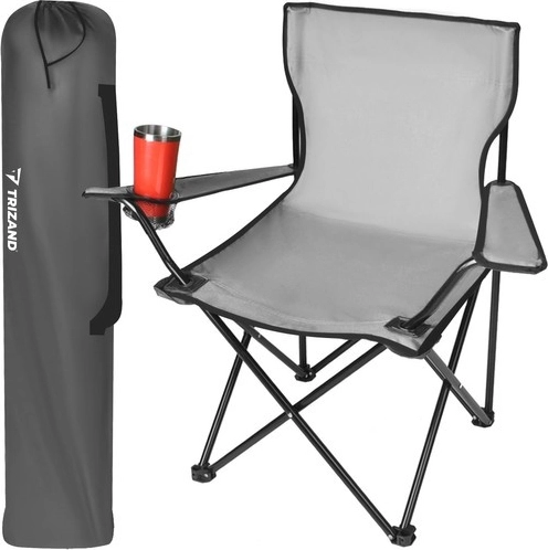 Chaise de pêche pliante TRIZAND avec housse et porte-gobelet, grise