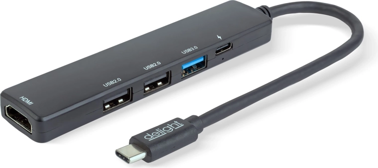 Hub USB-C multifonction avec HDMI, 3 × USB-A et USB-C, 100 W, noir
