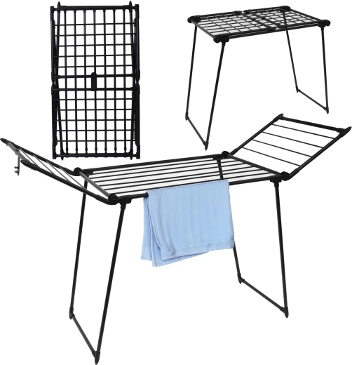 Foldable freestanding clothes drying rack, black, 16 m, 15 kg