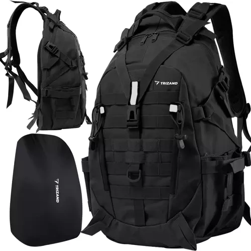 Schwarzer Militär- und Tourenrucksack 25 l mit Regenhülle
