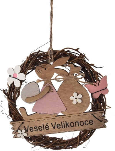 Decorative Easter wreath made of wicker and wood "Happy Easter" 15 cm