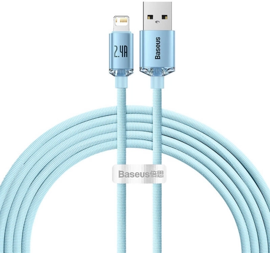 USB-Kabel BASEUS Crystal Shine für iPhone, 2,4 A, 2 m, blau