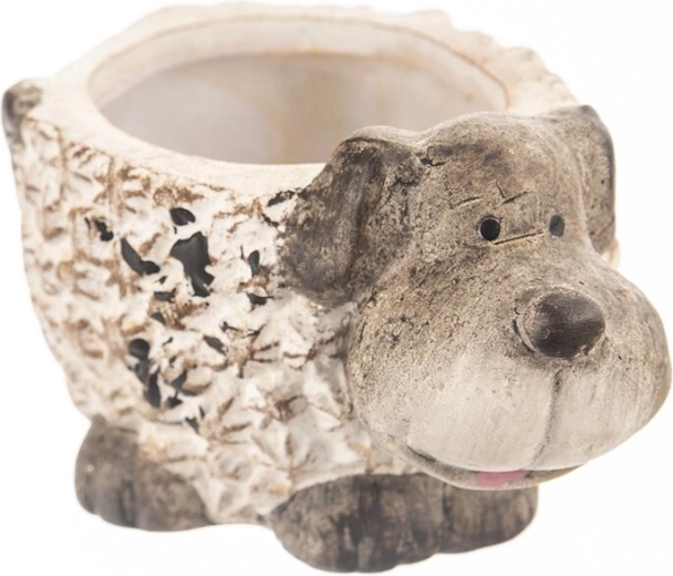 Cache-pot décoratif en polyrésine chien marron avec effet galets 14 × 10 × 8 cm