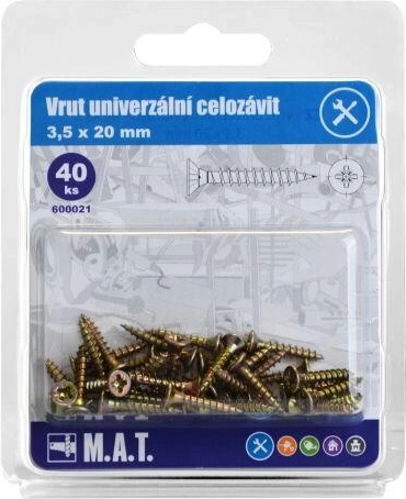 Universele schroef met volle schroefdraad 3,5 × 20 mm, zink (40 stuks)