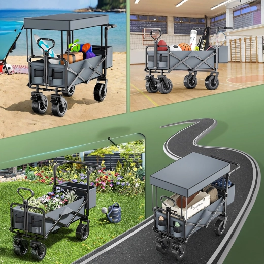 Large Folding Garden and Beach Wagon with Canopy and XL Wheels