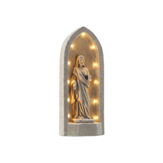 Figur Jesus in einer Kapellennische mit LED-Beleuchtung