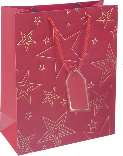 Sac cadeau en papier rouge avec motif étoile 26 × 12 × 32 cm