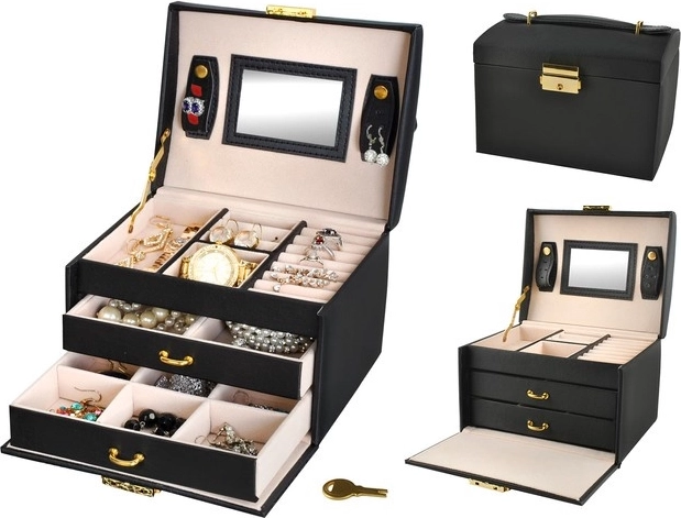 Satin Jewelry Box with Key and Mirror – Black