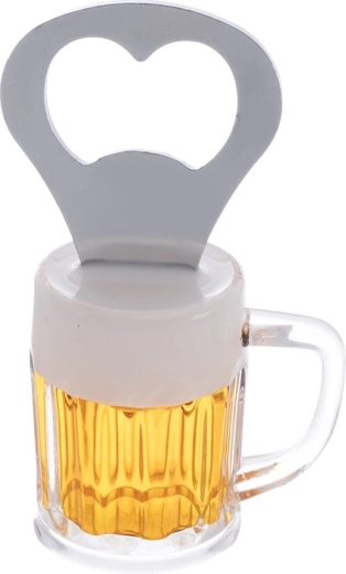 Bottle opener for crown caps with a Beer motif, stainless steel and plastic