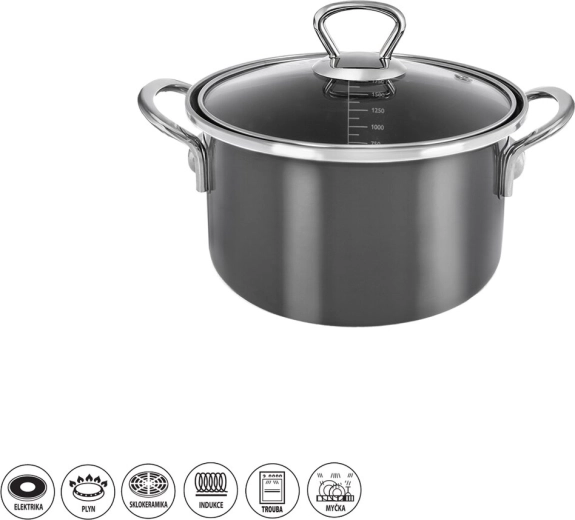 Geëmailleerde pan Metalic Lem 1,75 l met glazen deksel